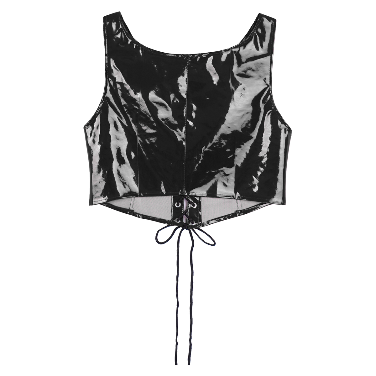 Erotic Ladies Latex Crop Top with Lace-up / Wetlook Patent Leather Corset / Sexy Vest Tank - EVE's SECRETS