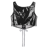 Erotic Ladies Latex Crop Top with Lace-up / Wetlook Patent Leather Corset / Sexy Vest Tank - EVE's SECRETS