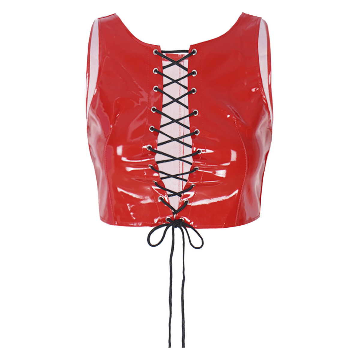 Erotic Ladies Latex Crop Top with Lace-up / Wetlook Patent Leather Corset / Sexy Vest Tank - EVE's SECRETS