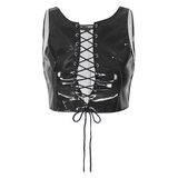 Erotic Ladies Latex Crop Top with Lace-up / Wetlook Patent Leather Corset / Sexy Vest Tank - EVE's SECRETS