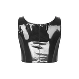 Erotic Ladies Latex Crop Top with Lace-up / Wetlook Patent Leather Corset / Sexy Vest Tank - EVE's SECRETS