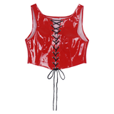Erotic Ladies Latex Crop Top with Lace-up / Wetlook Patent Leather Corset / Sexy Vest Tank - EVE's SECRETS