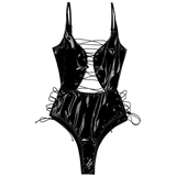 Erotic Lingerie with Spaghetti Strap / Sexy Women's Spandex Bodysuit / Wetlook Lace-up Catsuit - EVE's SECRETS