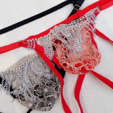 Erotic Men's Open Buttocks Panties / Male Underwear With Floral Lace and Chains - EVE's SECRETS