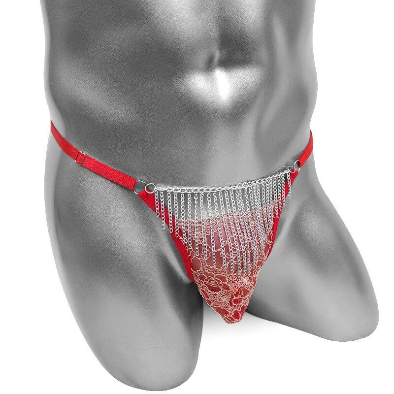 Erotic Men's Open Buttocks Panties / Male Underwear With Floral Lace and Chains - EVE's SECRETS