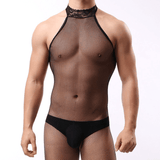 Erotic Open Crotch Jumpsuit for Men / Male Sexy Mesh Underwear / Black Bodysuit Costume - EVE's SECRETS