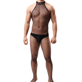 Erotic Open Crotch Jumpsuit for Men / Male Sexy Mesh Underwear / Black Bodysuit Costume - EVE's SECRETS