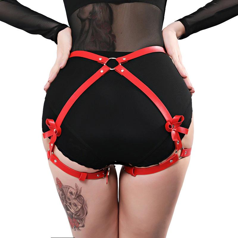Erotic PU Leather Leg Garter for Ladies / Body Strap Harness / Red Buttocks Suspender Accessory - EVE's SECRETS