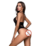 Erotic Women's Clothing / Black Mesh O-Neck Bodycon / Sexy Female Open Chest Bodysuits - EVE's SECRETS
