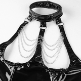 Erotic Women's Latex Shiny Dress / PU Leather Black Mini Dress with Open Cup Halter - EVE's SECRETS
