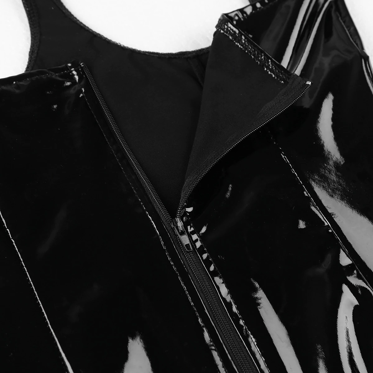 Erotic Women's Latex Shiny Dress / PU Leather Black Mini Dress with Open Cup Halter - EVE's SECRETS
