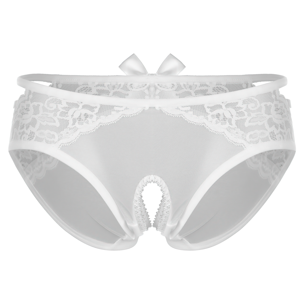 Erotic Women's Open Crotch Low Waist Panties / Sexy Female Lace Underwear with Bow - EVE's SECRETS