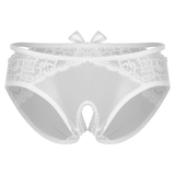 Erotic Women's Open Crotch Low Waist Panties / Sexy Female Lace Underwear with Bow - EVE's SECRETS