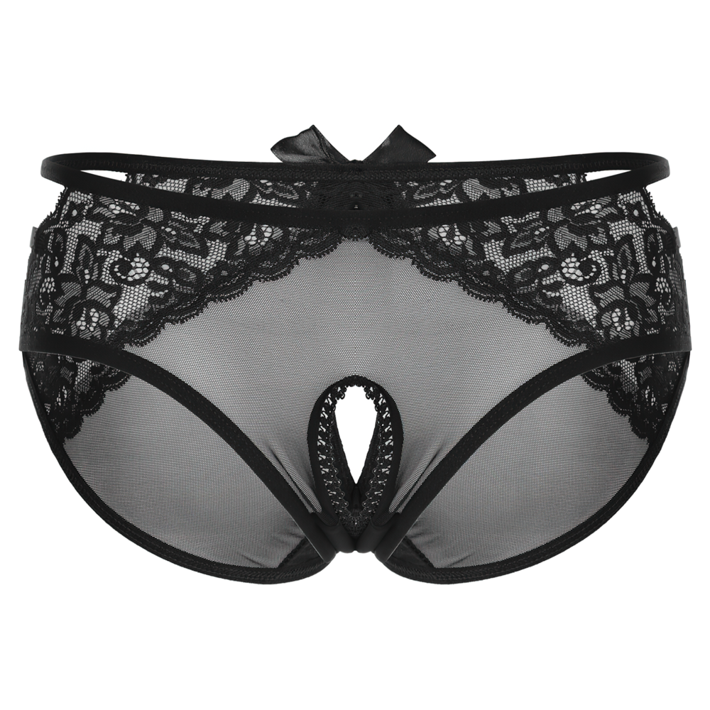 Erotic Women's Open Crotch Low Waist Panties / Sexy Female Lace Underwear with Bow - EVE's SECRETS