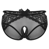 Erotic Women's Open Crotch Low Waist Panties / Sexy Female Lace Underwear with Bow - EVE's SECRETS