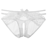 Erotic Women's Open Crotch Low Waist Panties / Sexy Female Lace Underwear with Bow - EVE's SECRETS