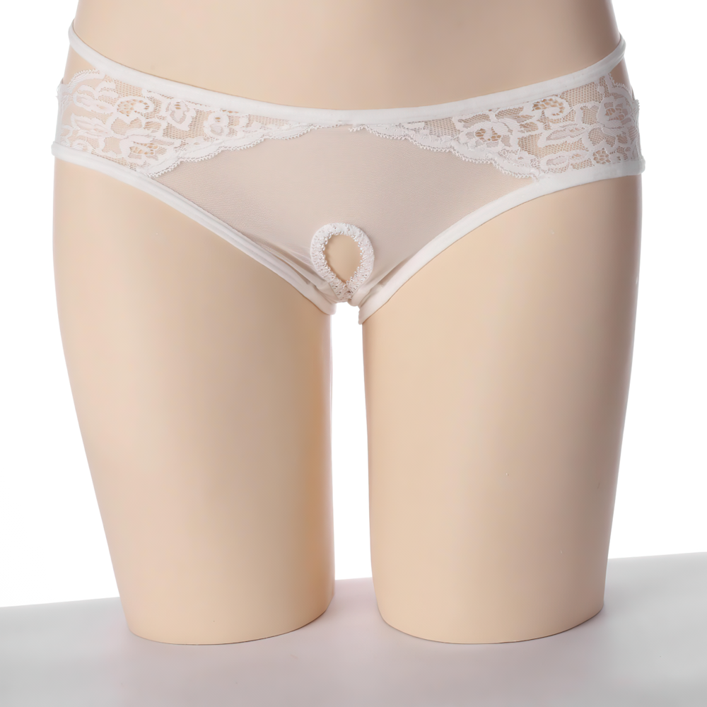 Erotic Women's Open Crotch Low Waist Panties / Sexy Female Lace Underwear with Bow - EVE's SECRETS