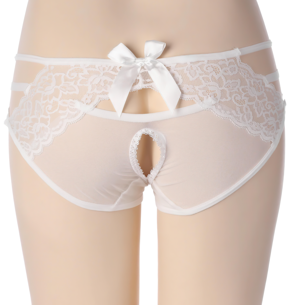 Erotic Women's Open Crotch Low Waist Panties / Sexy Female Lace Underwear with Bow - EVE's SECRETS