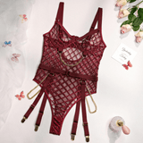 Erotic Women's Sensual Bodysuit With Chain / Sexy Crotchless Transparent Lace Lingerie - EVE's SECRETS