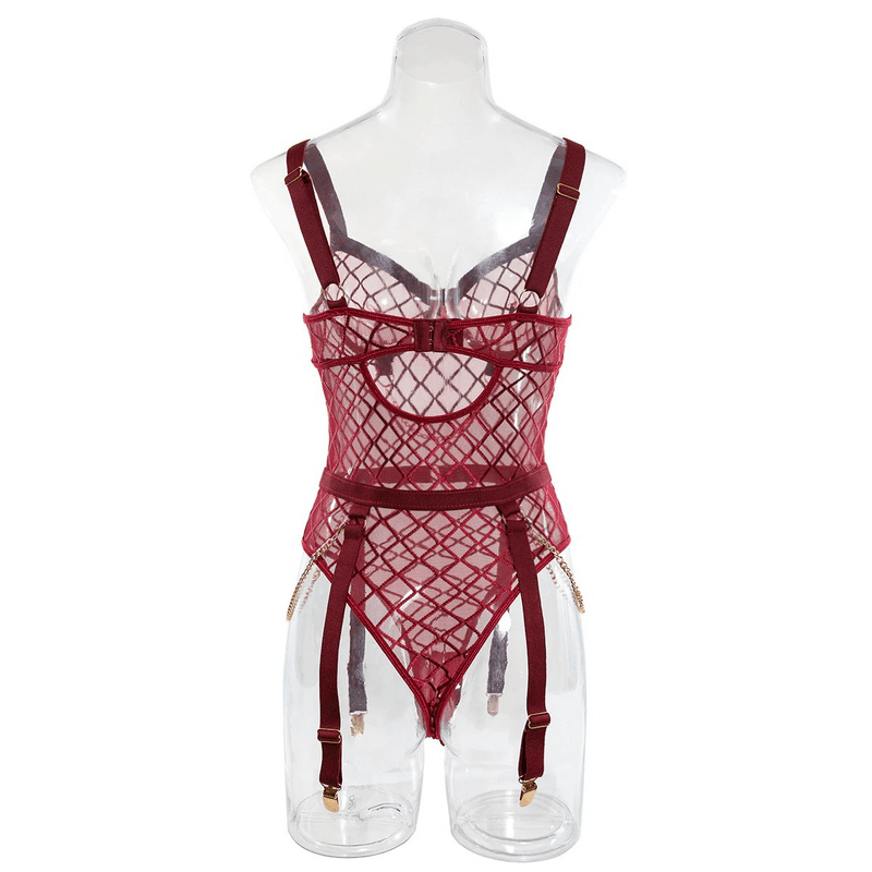 Erotic Women's Sensual Bodysuit With Chain / Sexy Crotchless Transparent Lace Lingerie - EVE's SECRETS