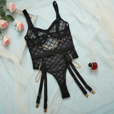 Erotic Women's Sensual Bodysuit With Chain / Sexy Crotchless Transparent Lace Sissy Lingerie - EVE's SECRETS