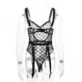 Erotic Women's Sensual Bodysuit With Chain / Sexy Crotchless Transparent Lace Sissy Lingerie - EVE's SECRETS