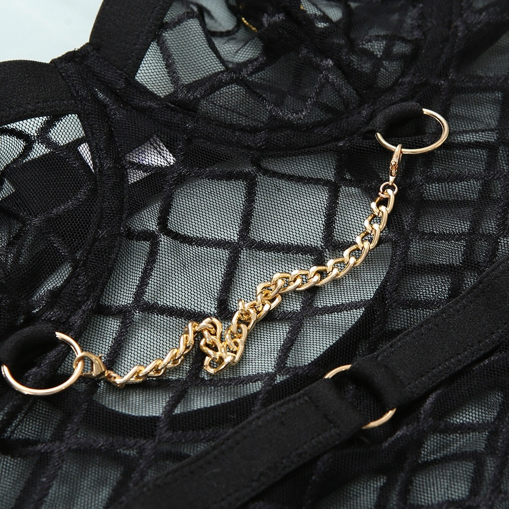 Erotic Women's Sensual Bodysuit With Chain / Sexy Crotchless Transparent Lace Sissy Lingerie - EVE's SECRETS