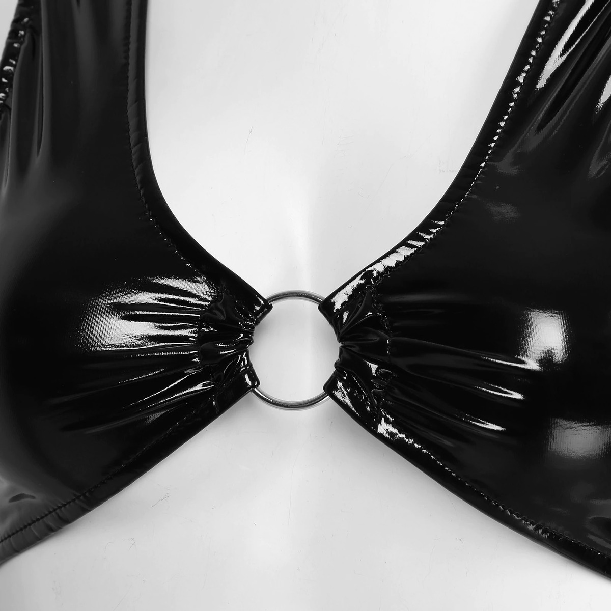 Erotic Women's Wetlook Shiny Crop Top / Sexy Patent Leather Tank Top for Adult in Black Colour - EVE's SECRETS
