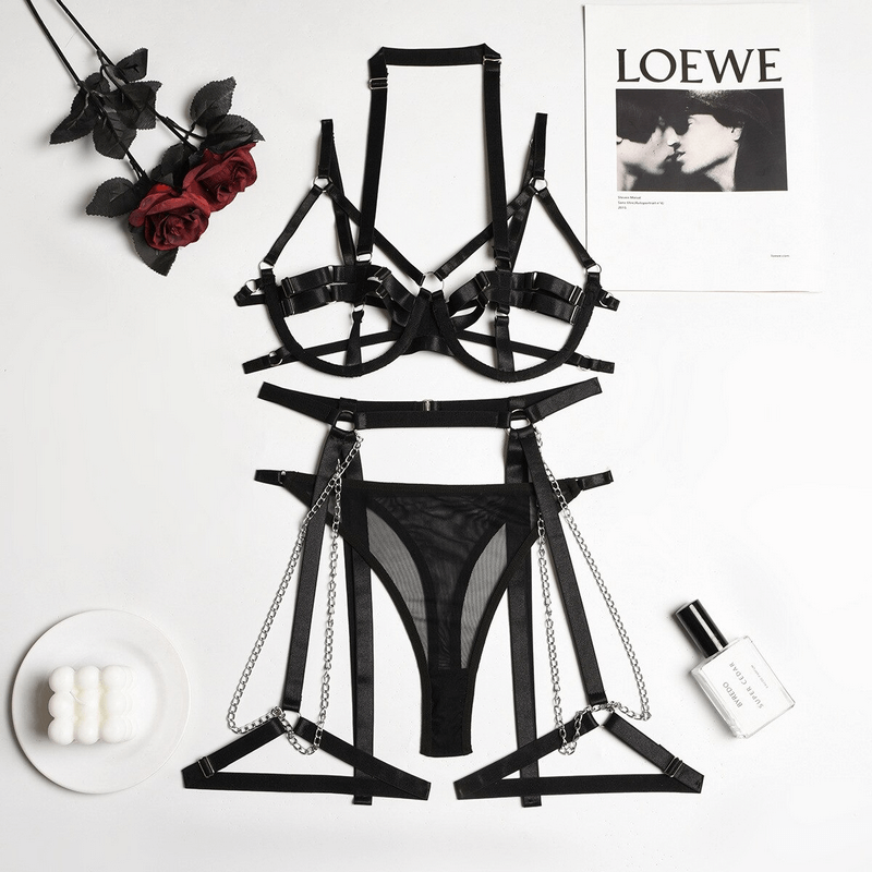 Exotic Hollow Out Lingerie Set / Women's Sexy Outfit 3-Pieces / Luxury Sissy Erotic Underwear - EVE's SECRETS