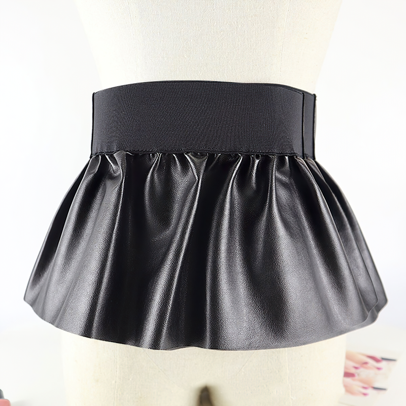Fashion Female Pleated Skirt / Women PU Leather Elastic Stretch Pleated Skirt with Belt - EVE's SECRETS