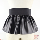 Fashion Female Pleated Skirt / Women PU Leather Elastic Stretch Pleated Skirt with Belt - EVE's SECRETS
