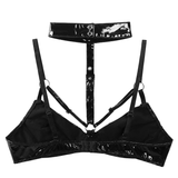 Fashion Female Wet Look Bra / Sexy Patent Leather Bra Breast Harness - EVE's SECRETS