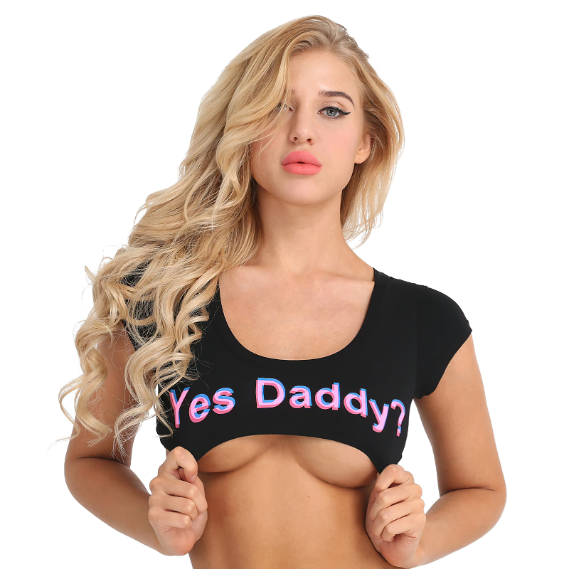 Fashion Girls Stretchy Yes Daddy Printed Summer Crop Tops / Night Rave Party Clubwear Bra Vest - EVE's SECRETS