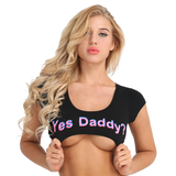 Fashion Girls Stretchy Yes Daddy Imprimé Summer Crop Tops / Night Rave Party Clubwear Bra Vest