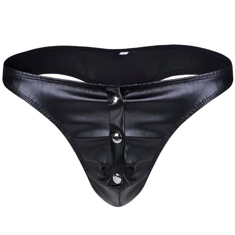 Fashion Male PU Leather Lingerie Briefs / Thong Triangle Panties with Press Buttons - EVE's SECRETS