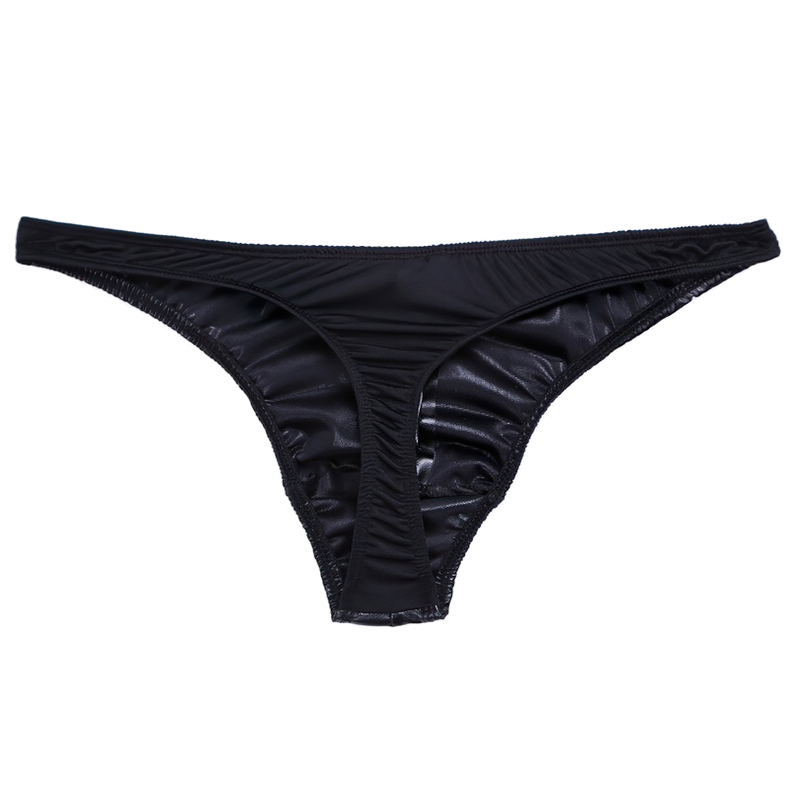 Fashion Male PU Leather Lingerie Briefs / Thong Triangle Panties with Press Buttons - EVE's SECRETS
