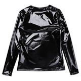 Fashion Men's Wet Look Patent Leather Top / Male Black Shiny Long Sleeves Pullover - EVE's SECRETS