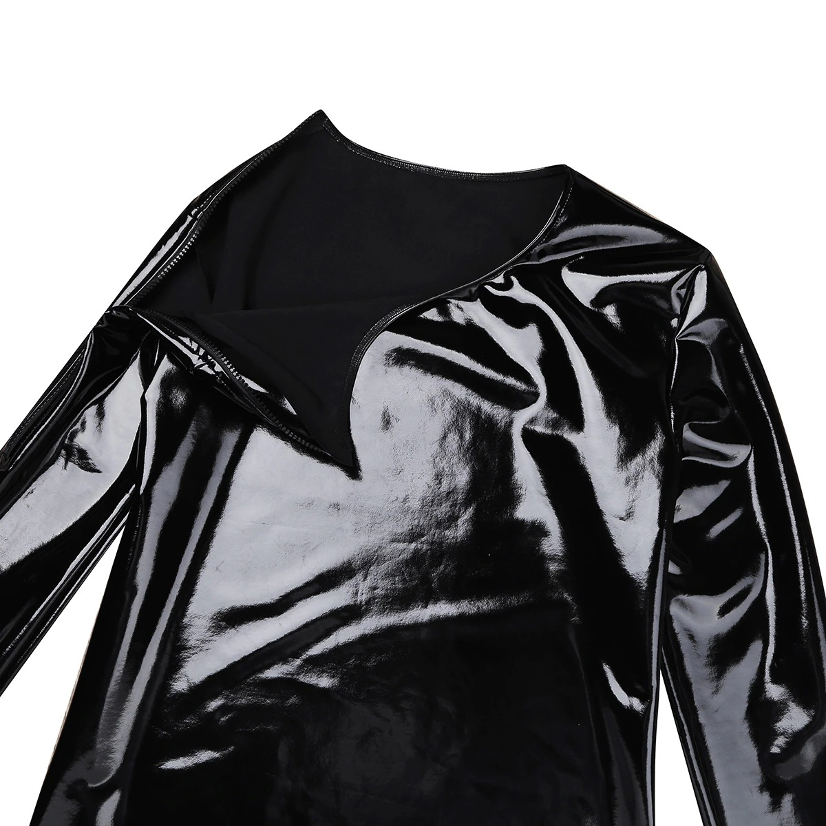 Fashion Men's Wet Look Patent Leather Top / Male Black Shiny Long Sleeves Pullover - EVE's SECRETS