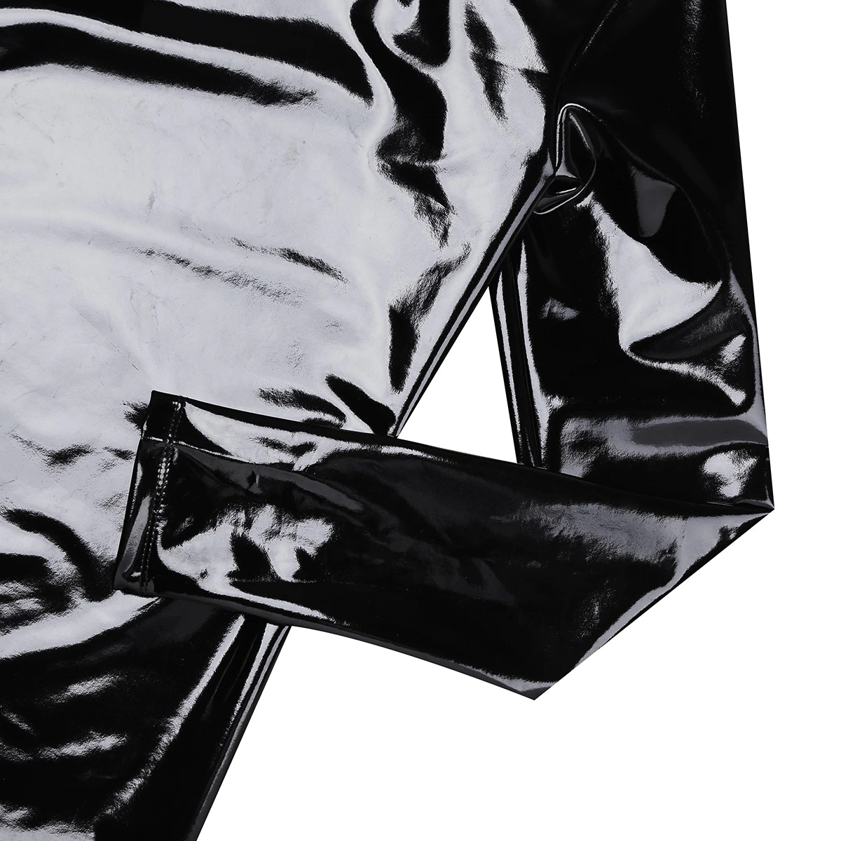 Fashion Men's Wet Look Patent Leather Top / Male Black Shiny Long Sleeves Pullover - EVE's SECRETS