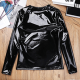 Fashion Men's Wet Look Patent Leather Top / Male Black Shiny Long Sleeves Pullover - EVE's SECRETS