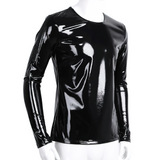 Fashion Men's Wet Look Patent Leather Top / Male Black Shiny Long Sleeves Pullover - EVE's SECRETS