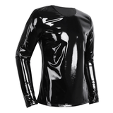 Fashion Men's Wet Look Patent Leather Top / Male Black Shiny Long Sleeves Pullover - EVE's SECRETS