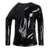 Fashion Men's Wet Look Patent Leather Top / Male Black Shiny Long Sleeves Pullover - EVE's SECRETS