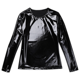 Fashion Men's Wet Look Patent Leather Top / Male Black Shiny Long Sleeves Pullover - EVE's SECRETS