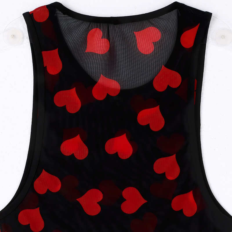 Fashion Summer Streetwear For Men / Heart Print See-Through Mesh Tank Top - EVE's SECRETS