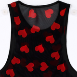 Fashion Summer Streetwear For Men / Heart Print See-Through Mesh Tank Top - EVE's SECRETS