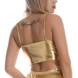 Fashion Women's Glossy Sleeveless Crop Top / Shiny Metallic Camis with Adjustable Spaghetti Straps - EVE's SECRETS