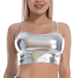 Fashion Women's Glossy Sleeveless Crop Top / Shiny Metallic Camis with Adjustable Spaghetti Straps - EVE's SECRETS