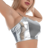 Fashion Women's Glossy Sleeveless Crop Top / Shiny Metallic Camis with Adjustable Spaghetti Straps - EVE's SECRETS