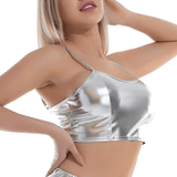 Fashion Women's Glossy Sleeveless Crop Top / Shiny Metallic Camis with Adjustable Spaghetti Straps - EVE's SECRETS